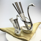 大号创意天鹅座不锈钢筷子筒 水果叉套装 底座 刀叉勺西餐具套装