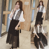 2016夏季韩国新款波西米亚风气质雪纺蕾丝衬衫连衣裙长裙打底裙女