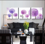 浪漫紫蒲公英现代客厅装饰画沙发背景墙挂画卧室无框画抽象三联画