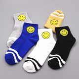 韩国卡通笑脸中筒袜子滑板棒球纯棉男女原宿风两条杠日系可爱袜子