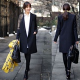 韩版时尚休闲气质黑色中长款西服女士2016春秋新款显瘦小西装外套