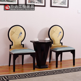 新中式实木餐椅 布艺脸谱印花靠背餐椅 酒店会所形象椅 定制家具
