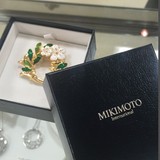 日本专柜代购 MIKIMOTO 御木本 花朵橄榄叶绿色珍珠胸针 可挂眼镜