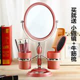 欧式化妆镜 带储物盒镜子 双面台式梳妆镜可放大便携可爱公主台镜