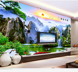 3D立体客厅沙发电视背景墙壁纸大堂墙纸中式山水风景大型壁画墙布