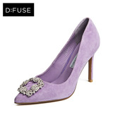 品牌磨砂真皮鞋纯皮包头女鞋紫色粉色灰色瓢鞋尖头细跟超高跟单鞋