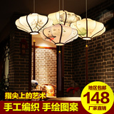 新中式吊灯特色手绘国画布艺灯笼仿古书房酒店茶楼餐厅卧室装饰灯