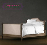 优质美式乡村复古布艺1.8米雕花全实木双人床卧室定制欧式新古典