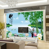 个性3D大型墙纸壁画中式客厅沙发电视背景无缝墙布山水竹子壁纸