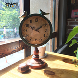 美式乡村复古铁艺钟表玄关摆设 创意家居客厅桌面台钟小鸟座钟