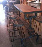 美式LOFT复古水管工业风吧台桌椅铁艺实木酒吧咖啡桌椅吧台桌