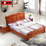 全实木床橡木床1.5米双人床1.8米 卧室家具单人床 木板床框架床