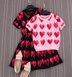 L22#韩版新款可爱甜美针织套装心形短袖短上衣+A字半身裙两件套