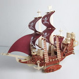 小木船装饰饰品摆设仿真加勒比海盗船diy帆船模型摆件木质手工船