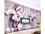 3D大型浮雕紫色玉兰花客厅电视背景墙立体壁画钢琴键花开富贵壁纸