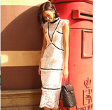 法国设计师品牌春夏蕾丝蝴蝶结织带名媛特价长款木耳边飞袖连衣裙
