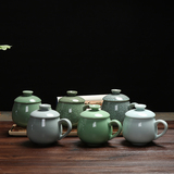 瓷韵龙泉青瓷茶杯马克杯带盖勺陶瓷创意大肚水杯简约茶杯情侣杯子