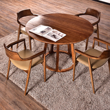 北欧宜家实木圆型餐桌椅组合简约小户型榆木圆饭桌椅复古大圆桌子