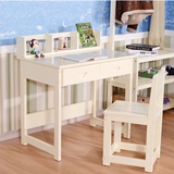 实木书桌白色儿童学习桌简约美式写字桌椅子组合木学生课桌写字台