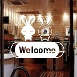 可爱卡通小兔子 welcome 欢迎光临墙贴纸 商业店铺标识橱窗玻璃贴