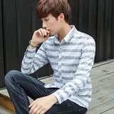 格子衬衫男长袖秋季纯棉男士修身型韩版青年免烫休闲衬衣薄款寸衫