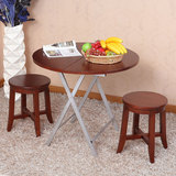 美式实木折叠小餐桌椅出租房圆形饭桌简约复古可折叠圆桌方桌家用