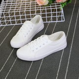 夏季韩版小白鞋白色帆布鞋女生平跟平底系带学生板鞋女款休闲布鞋