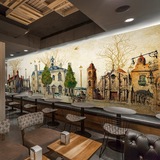 手绘复古怀旧欧式油画建筑大型壁画咖啡厅客厅卧室电视背景墙壁纸