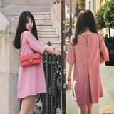 粉红色孕妇装2016夏季韩版连衣裙宽松套头长袖中长款大码女装上衣