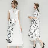 2016春夏季新款女装中国风印花宽松文艺范连衣裙七分袖两件套长裙
