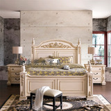 美式乡村白色做旧雕花床欧式新古典实木1.8米双人床婚床卧室家具