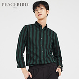 太平鸟男装 秋季新品时尚黑绿条纹韩版修身秋长袖衬衫B2CA43448