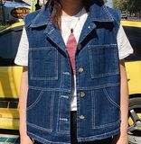 夏季韩版学院风清新无袖翻领单排扣马甲学生短款牛仔夹克衫外套女