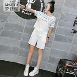 2016夏季新款休闲套装女韩版亮片短袖短裤两件套宽松显瘦运动服潮