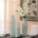 欧式镂空陶瓷大花瓶摆件三件套 家居客厅电视柜装饰工艺品摆件