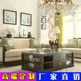 新中式水曲柳实木布艺沙发客厅样板间会所印花单人沙发椅组合定制