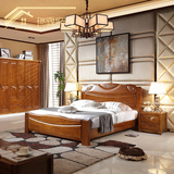 实木床1.8米  实木双人床中式床 1.8米储物高箱床 实木橡木床婚床