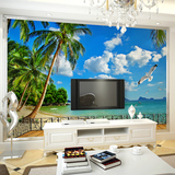 现代中式3D海景立体壁画无纺布 电视沙发背景墙纸 客厅卧室壁纸