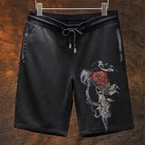 2016年夏装加大码修身短裤男个性3D艺术玫瑰植物印花潮牌型男款
