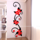 玄关花水晶亚克力3d立体墙贴客厅花卉植物创意蔷薇花装饰背景装饰