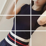 6度2016夏装新款韩版圆领修身显瘦无袖条纹针织衫百搭上衣女E5122