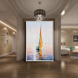 欧式玄关走廊装饰厚油彩刀画风景 简约客厅酒店创意抽象帆船油画