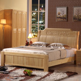 清晨松木大床简约现代中式卧室家具纯实木床原木色中式雕花实木床