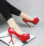 13cm超高跟红色婚鞋细跟正品高跟单鞋欧美厚底职业工作鞋细跟女鞋