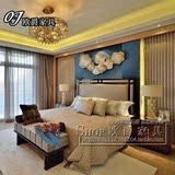 现代新中式双人床样板房卧室1.8米双人床婚床水曲柳实木床