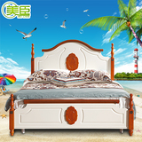 地中海实木双人床白色简约现代1.8婚床美式乡村风格高箱储物家具
