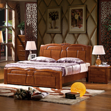 简约现代中式双人床1.8米 全实木1.5 高箱储物床 橡木 胡桃色婚床
