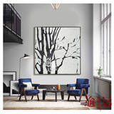 逾远手绘抽象油画黑白植物树枝巨幅卧室客厅走廊办公室大幅装饰画