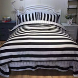 全棉活性黑白条纹格子四件套纯棉被套床单四件套1.5米1.8m米2m米