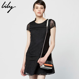 Lily2016年秋季新款女装欧美风修身网纱短袖连衣裙115310J7709